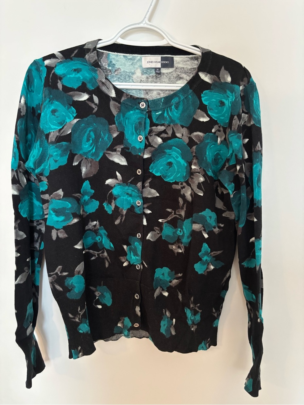 Jones New York Black and Teal Knit Top - Size Medium